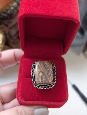 Vintage Handcrafted Sterling Silver Rhodochrosite Statement Ring Size 8.75